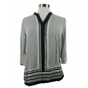 Cynthia Rowley Womens 3/4 Sleeve Black White Check Henley Blouse XS